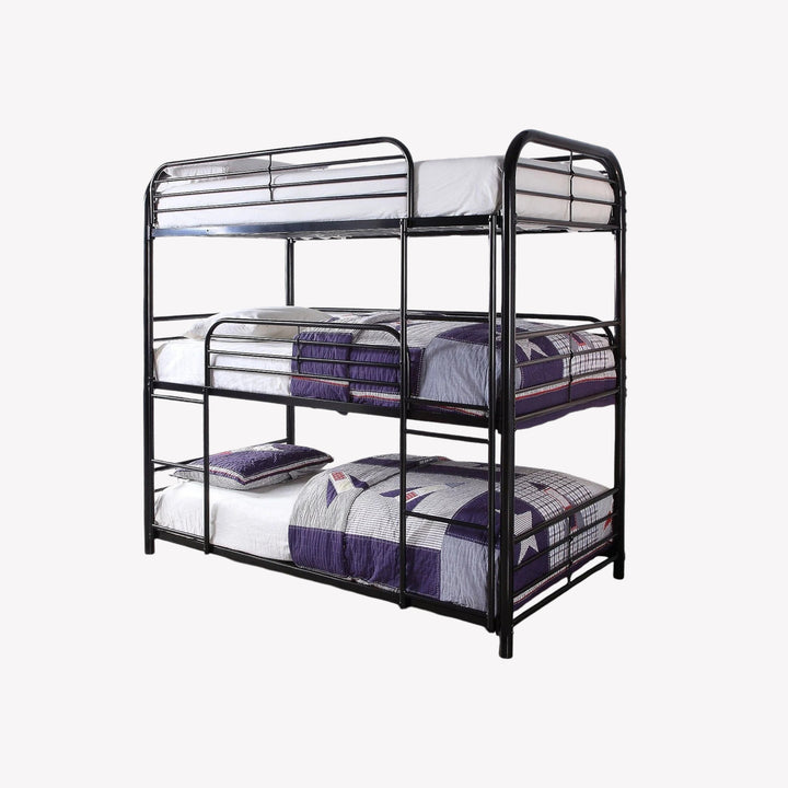 Lennox Triple Layer Metallic Bunk Bed (39" Single Size) In Black Finish