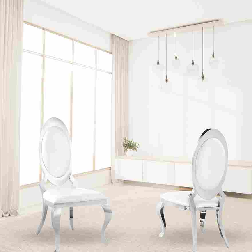Luxurious Anchorage Oval Back Side Chairs in Cream and Chrome (Set of 2)