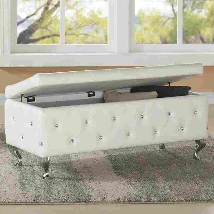 Stella Rectangular Storage Ottoman Bench In Exquisite White Finish
