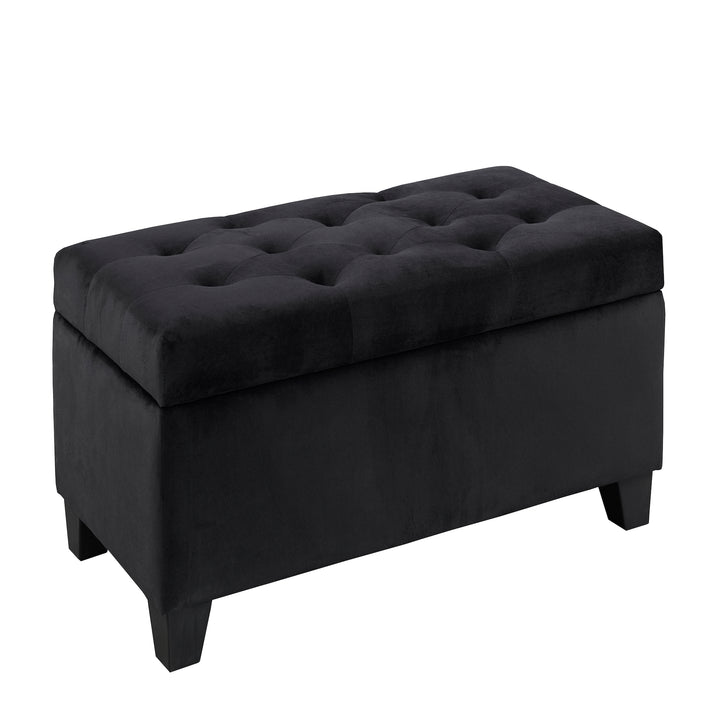 Shiv Fabric Upholstered Black Storage Accent Ottoman