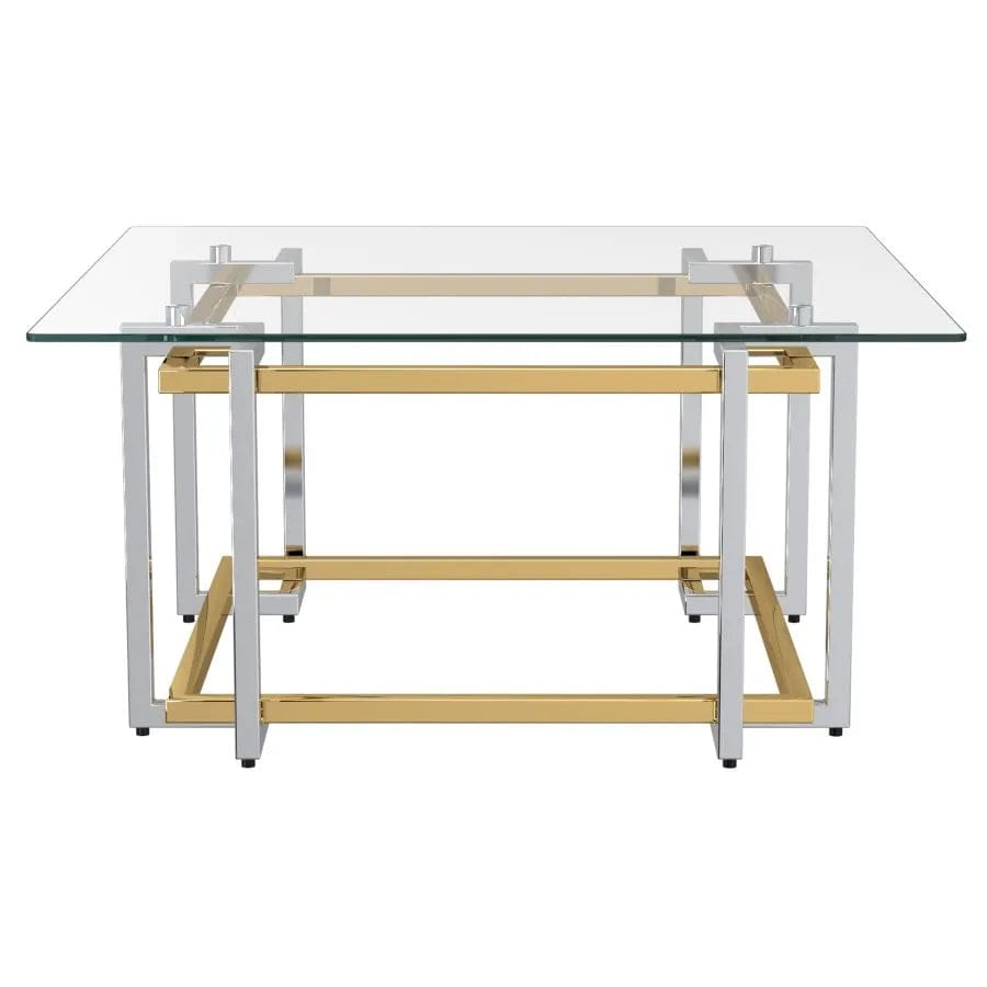 Nspire Contemporary Square Glass & Metal Coffee Table in Silver & Gold