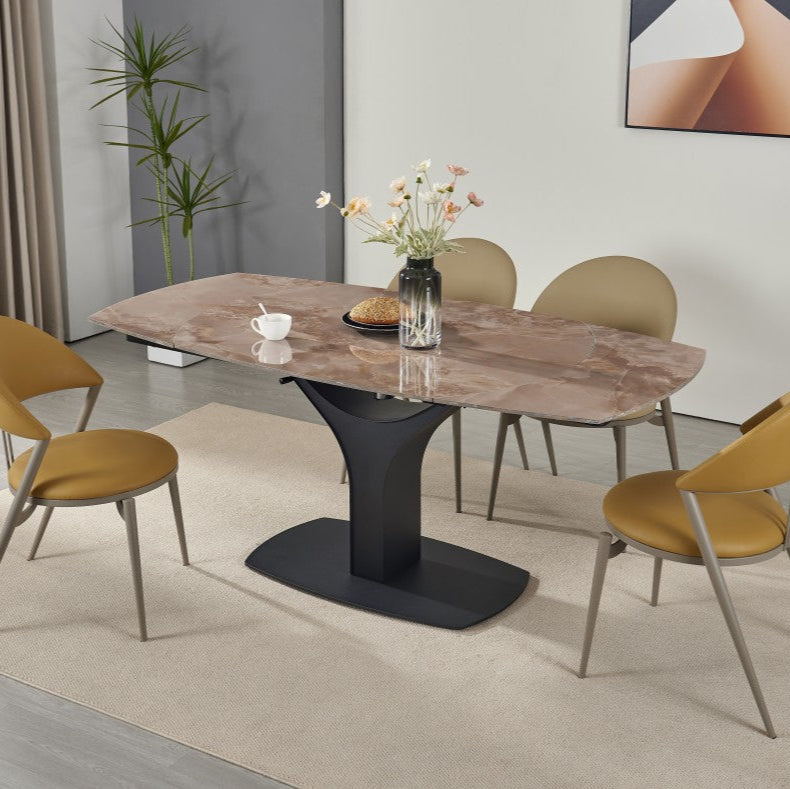 Lauren Extendable Dining Table With Sintered Stone Top - Agate Brown/ Black