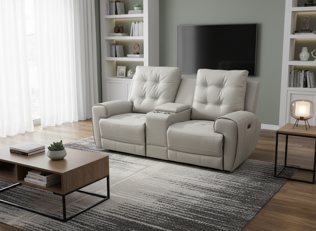 Nolan Taupe Power Recliner Loveseat in Aire-Leather Upholstery