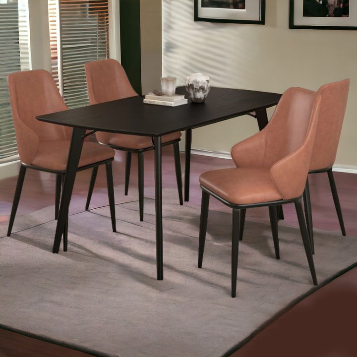 Leda 5-Piece Dining Set With Leather Upholstered Chairs - Black/ Saddle