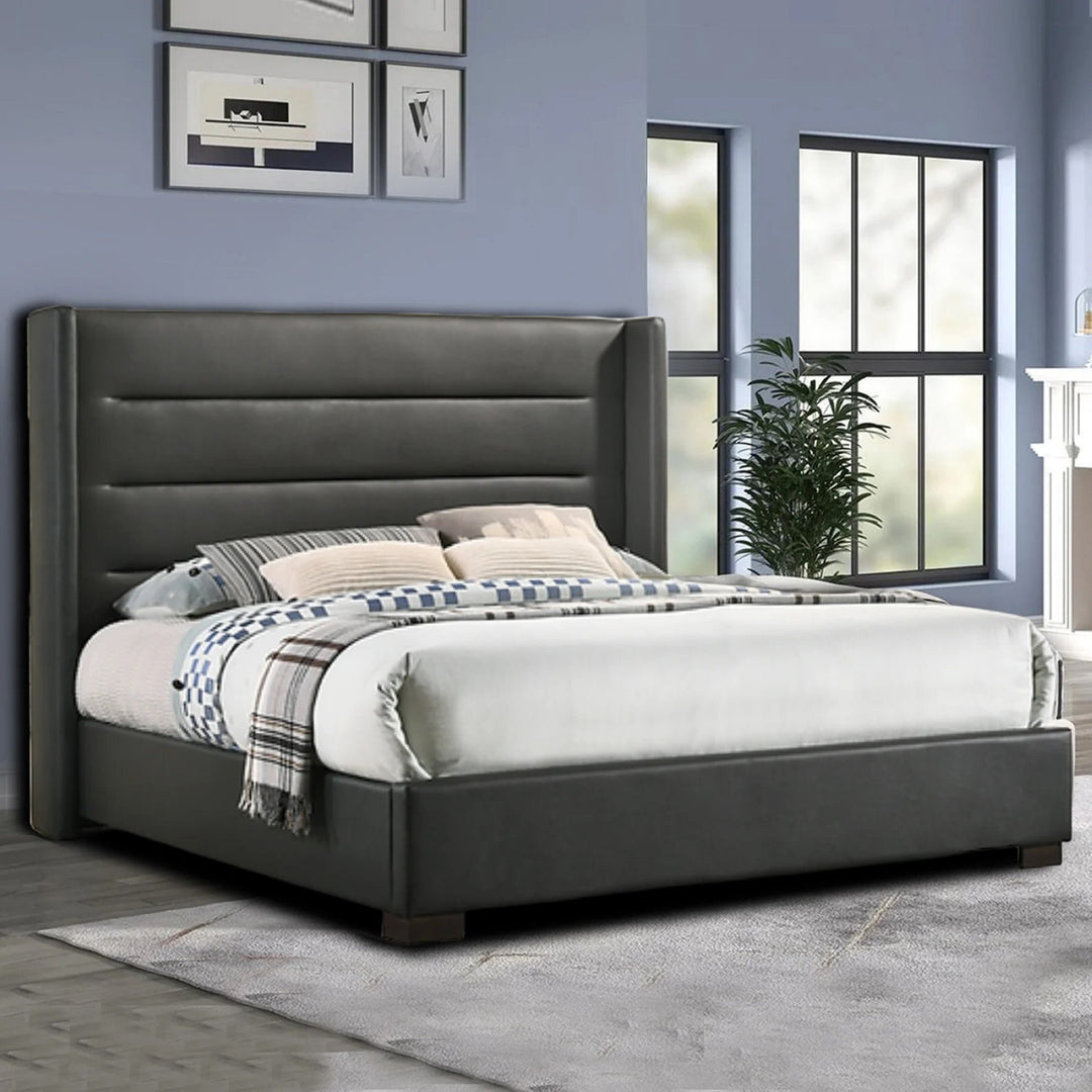 Frederick Platform Bed Frame (78" King Size) In PU Upholstery - Stunning Grey