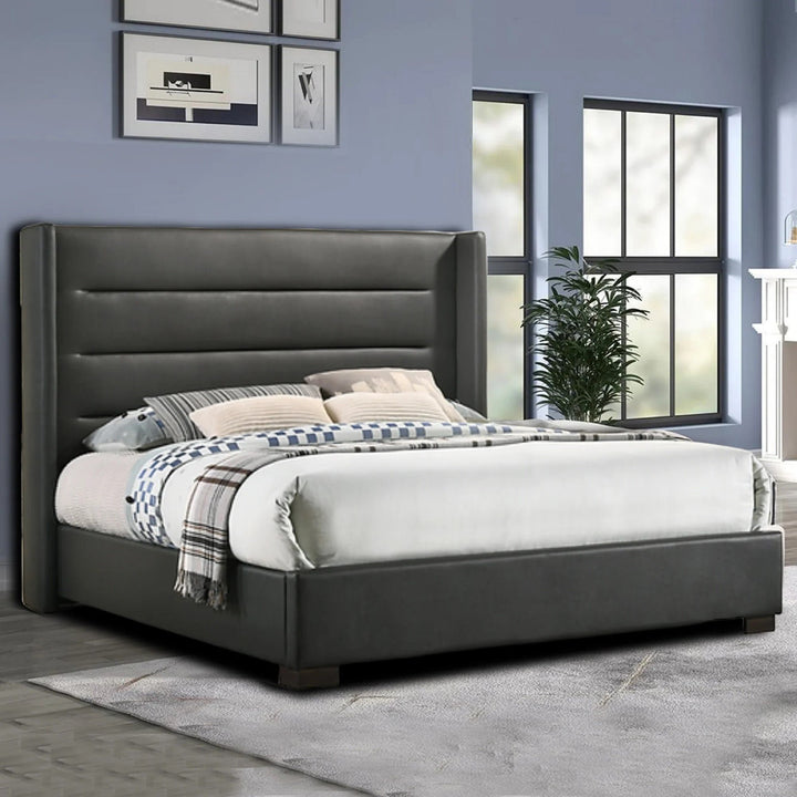 Frederick Platform Bed Frame (78" King Size) In PU Upholstery - Stunning Grey