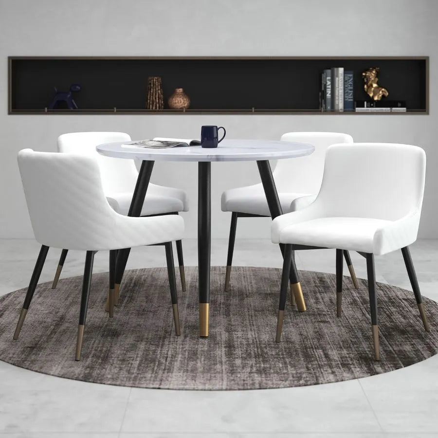Chic Home Embrace 5pc Dining Set Contemporary Table with Matte Black and Aged Gold Accents, Modern Chairs with Faux Leather Upholstery