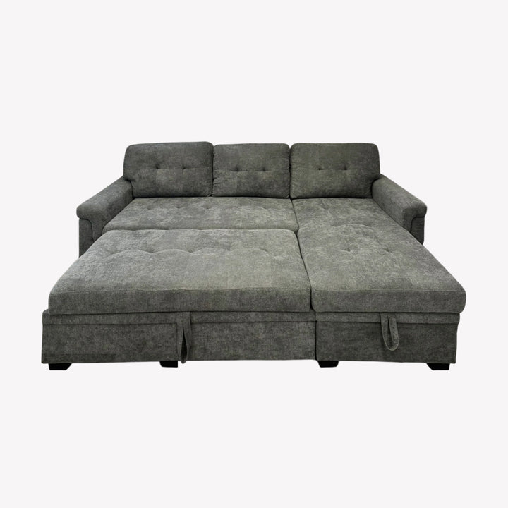 Trenton Sectional Sofa Bed With Reversible Storage Chaise & USB Charging Ports - Grey