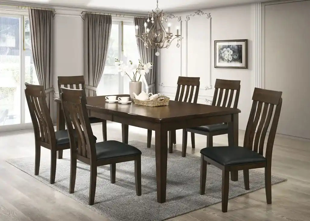 Pike Wooden Dining Table Set For 6 With Fabric Upholstered Chairs - Brown