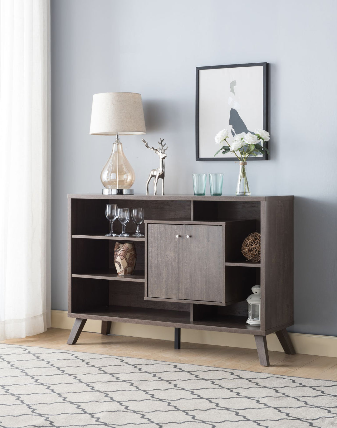 Epoch Wooden Server/ Buffet Cabinet In Walnut Oak Finish