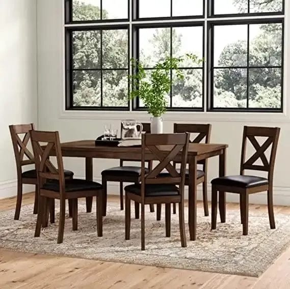 Chisley Cherry Wooden Dining Table Set for 6 X Design Back 7 Pc Dining Set