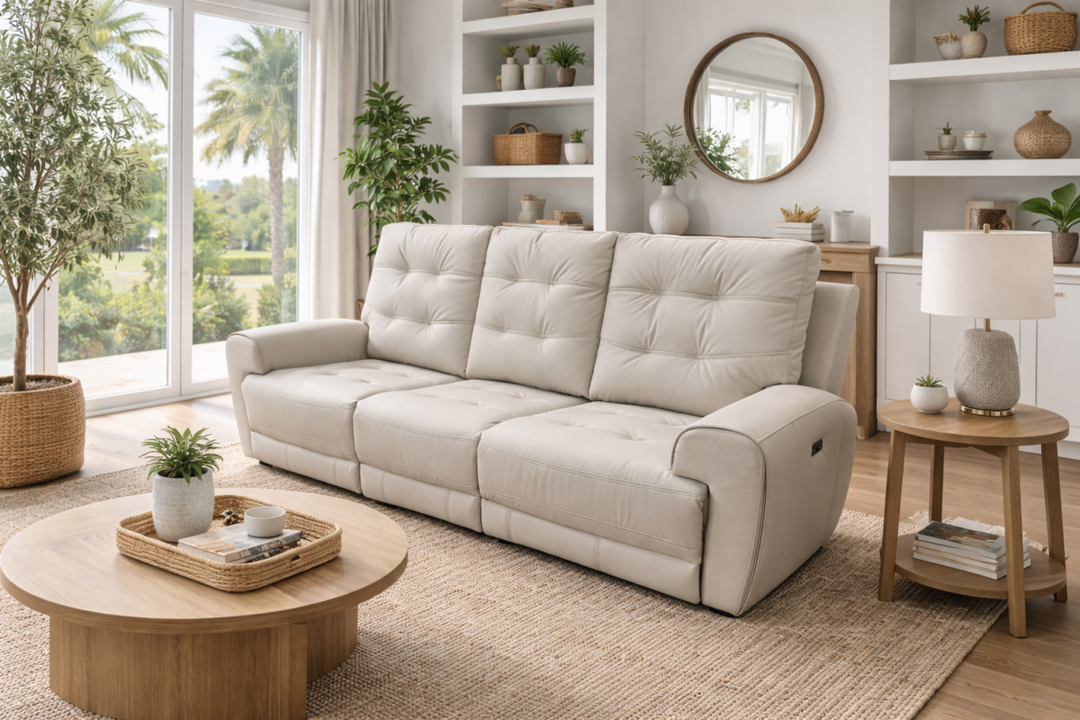 Nolan Taupe Power Recliner Sofa in Aire Leather Upholstery