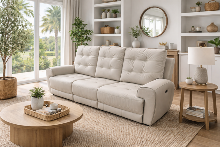 Nolan Taupe Power Recliner Sofa in Aire Leather Upholstery