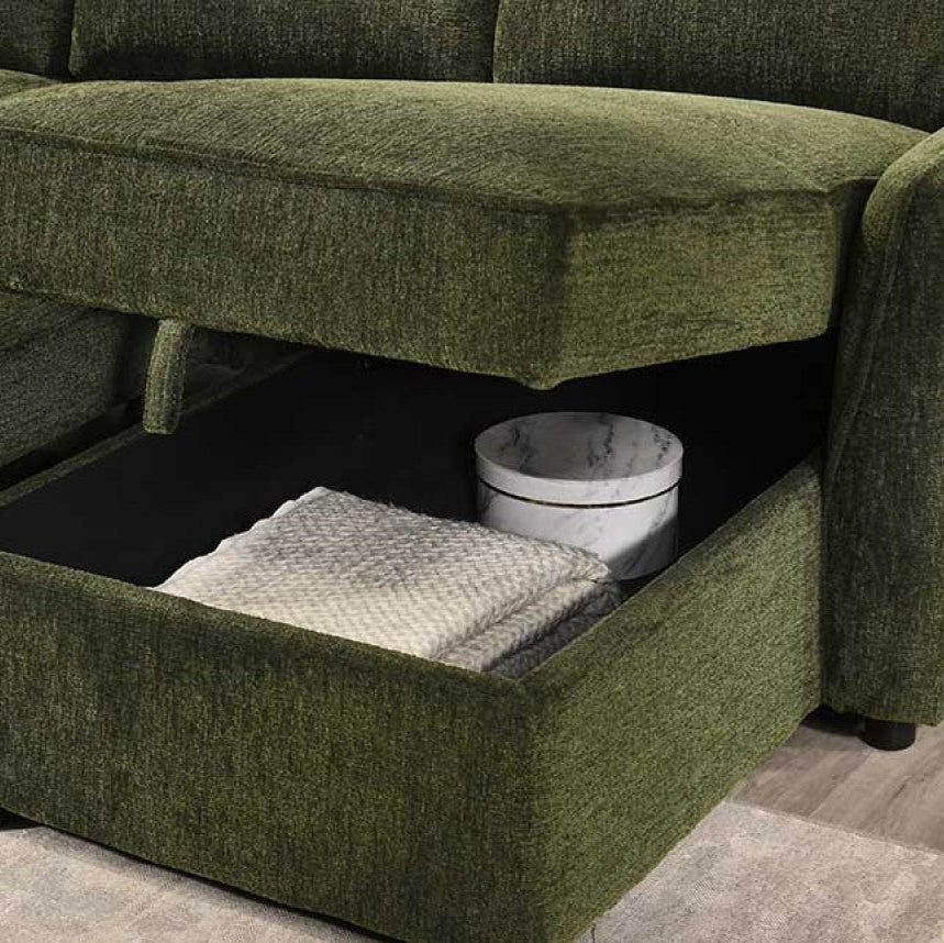Flick Green Sectional Sofa Bed With Reversible Storage Chaise