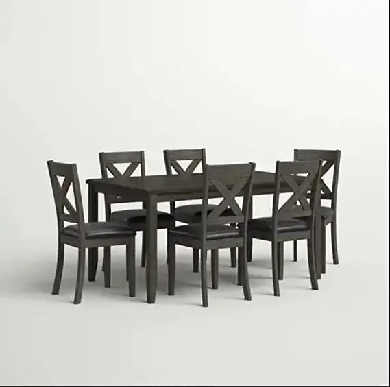 7-Piece Dining Table Set with Comfortable Leather Seats and Gray Finish