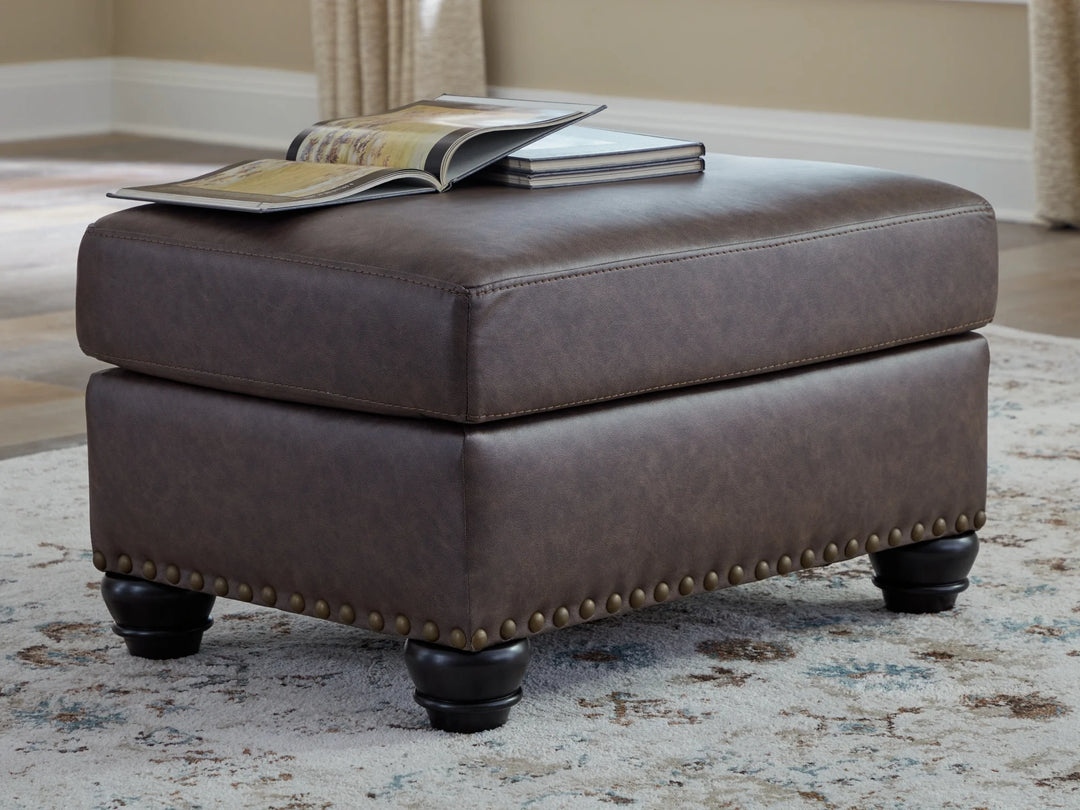 5550314 Roxmere Accent Ottoman In Faux Leather Upholstery - Umber | Benchcraft By Ashley