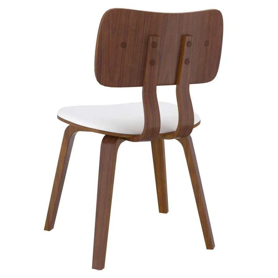Zuni Side Chair in White Faux Leather and Walnut