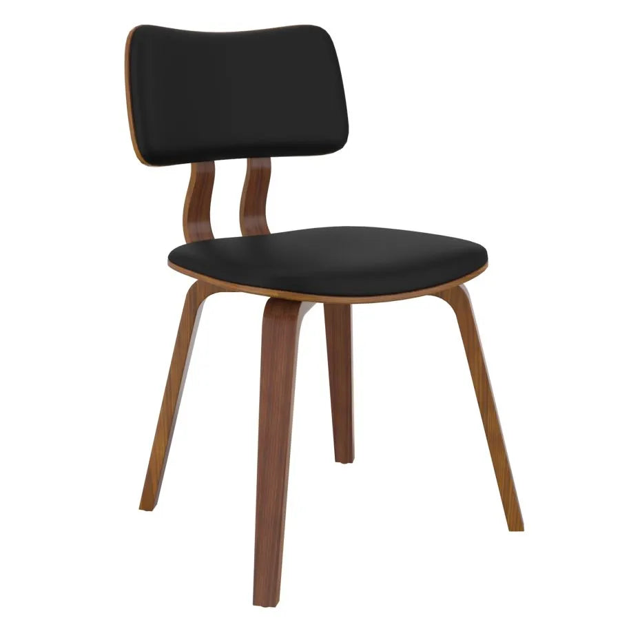 Zuni Side Chair in Black Faux Leather and Walnut