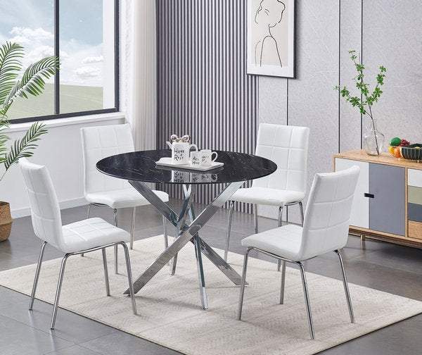 Orion 5-Piece Dining Set With PU Upholstered Chairs - White/ Chrome