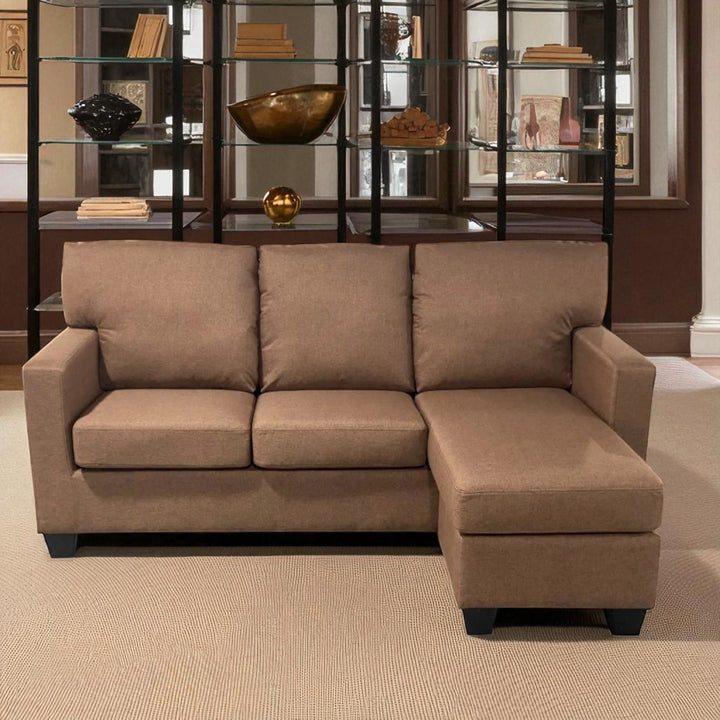 Ethan Fabric Upholstered Sectional Sofa With Reversible Chaise - Brown