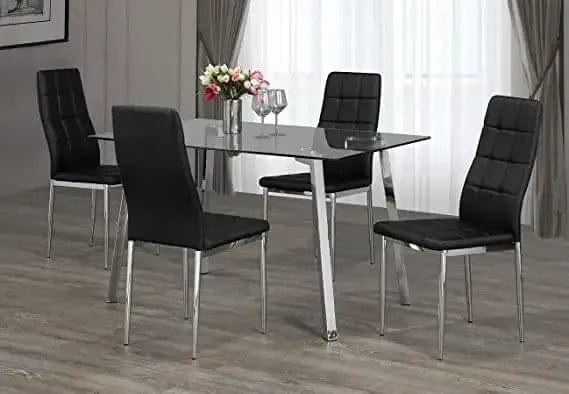 Silicia 5 Pc Dining Table Set - Faux Leather Chairs & Tempered Glass Table