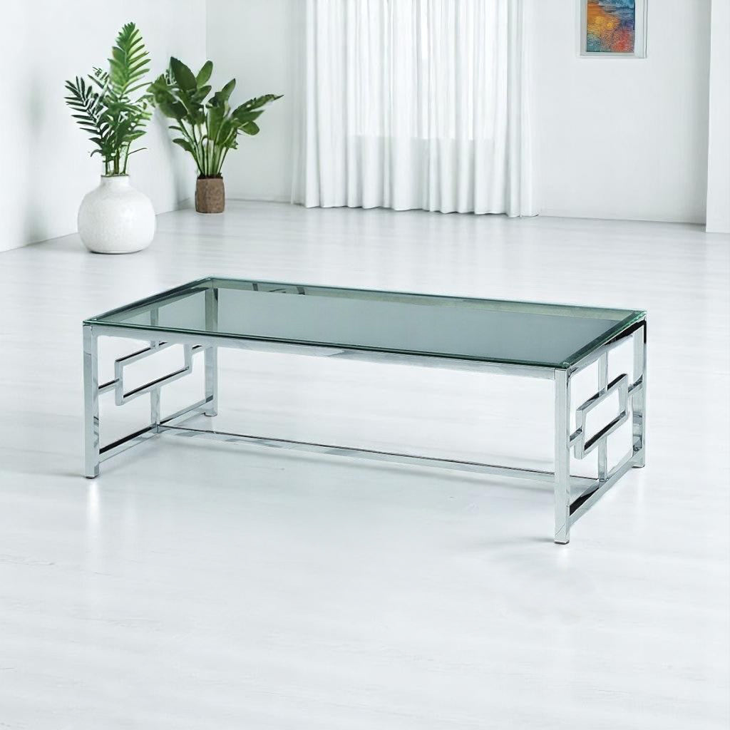 Claire Tempered Glass Coffee Table With Silver Finish