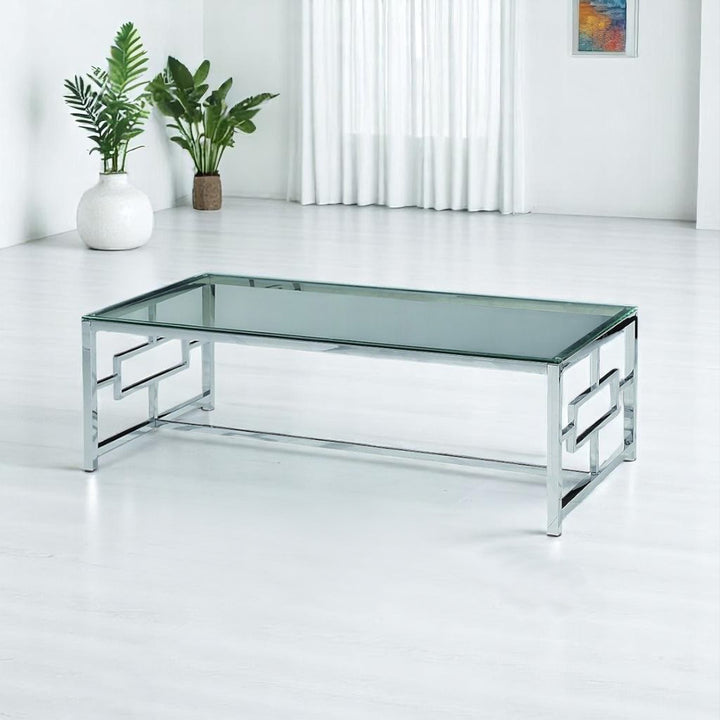 Claire Tempered Glass Coffee Table With Silver Finish
