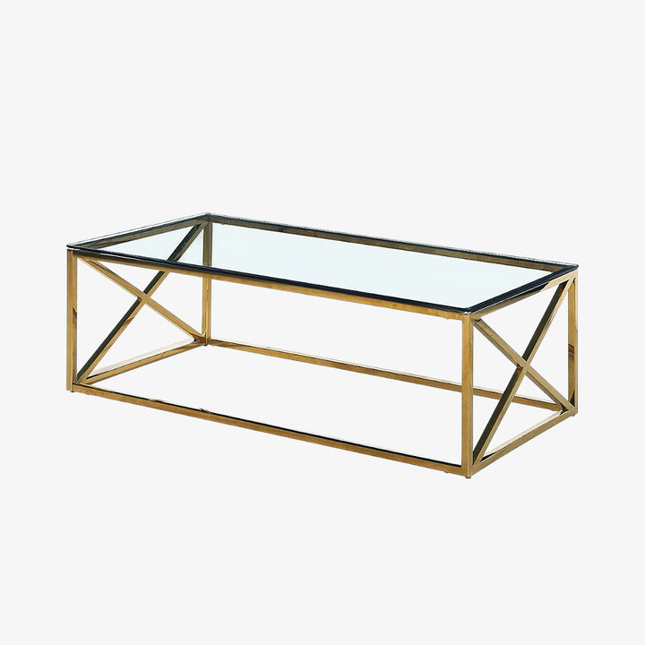 Daisy Captivating Coffee Table With Tempered Glass Top & Gold Finish