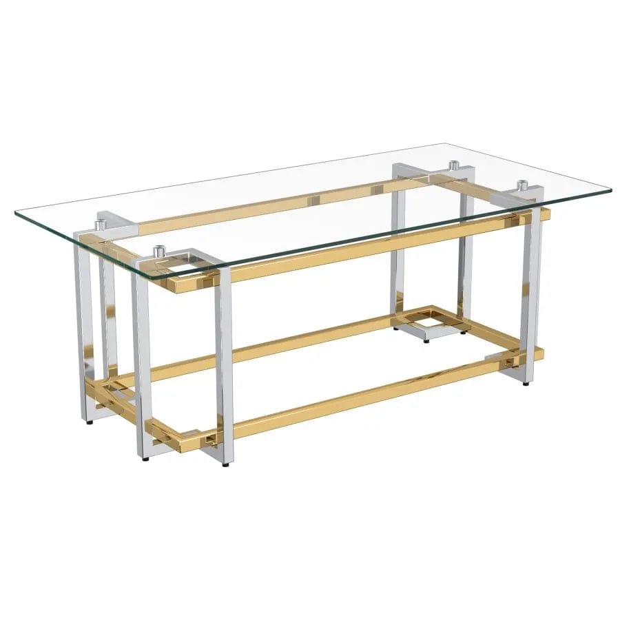 Table basse contemporaine rectangulaire en verre et métal Nspire en argent et or