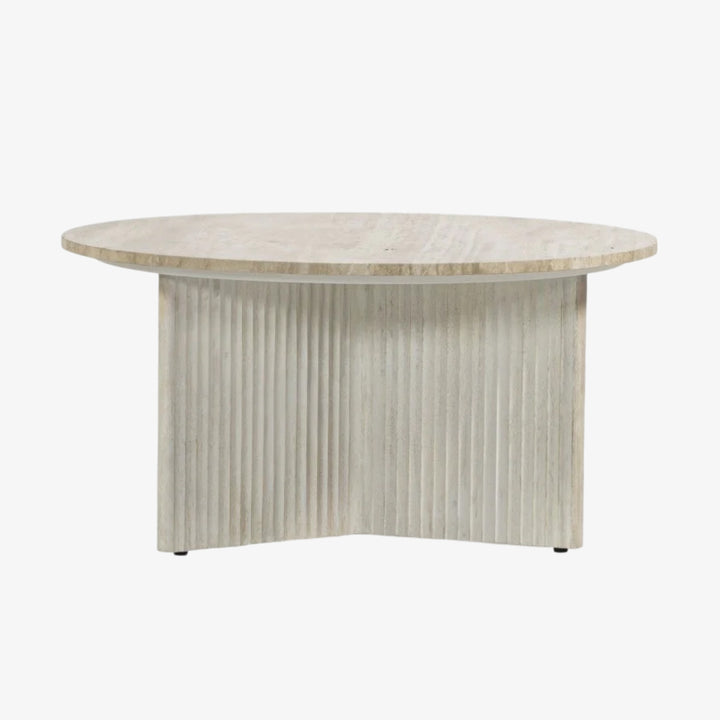 Crescent Timeless Coffee Table With Travertine Top - White
