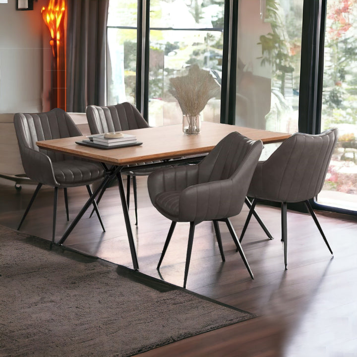 Brandon 5-Piece Dining Set With Leather Upholstered Chairs - Natural/ Charcoal