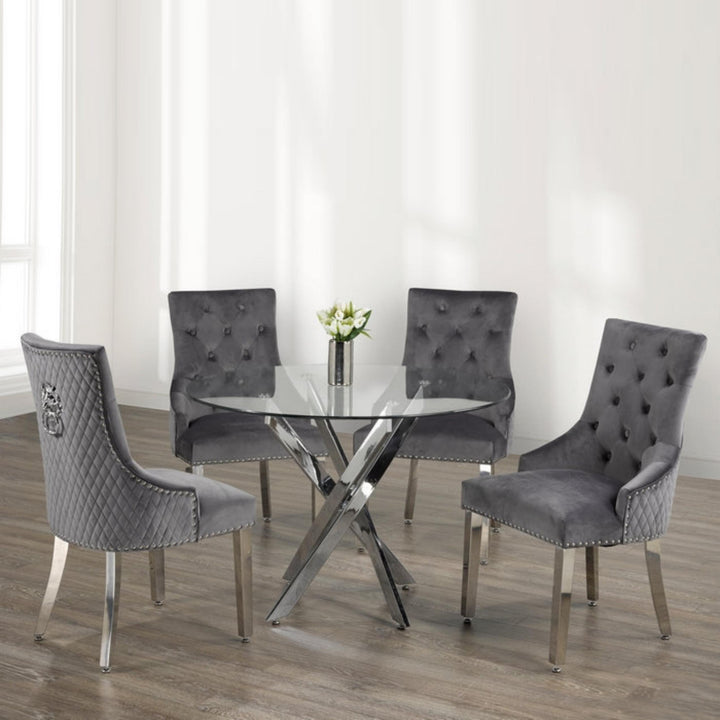 Dashiell 5-Piece Metallic Dining Set In Grey/ Chrome Finish