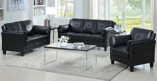 3 Piece Faux Leather Sofa Set Black Color