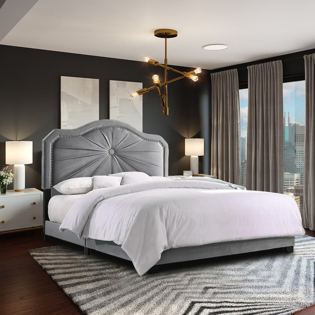 Embla Fabric Upholstered Platform Bed Frame In Grey Finish