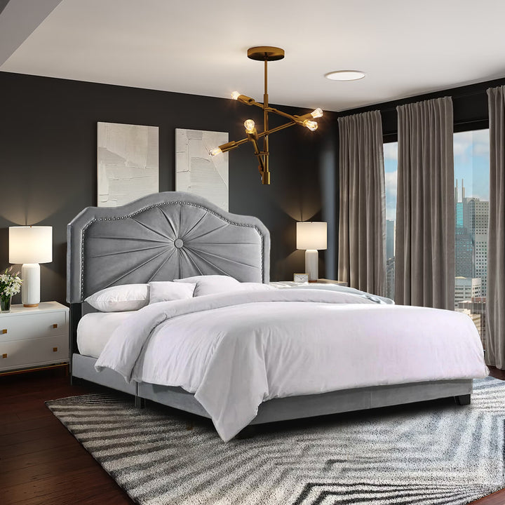 Embla Fabric Upholstered Platform Bed Frame In Grey Finish