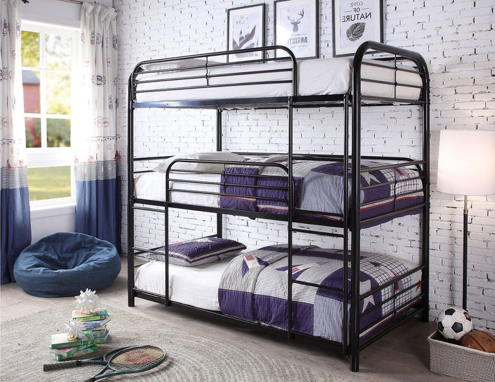 Lennox Triple Layer Metallic Bunk Bed (39" Single Size) In Black Finish