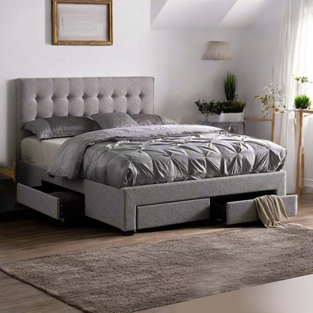 Axton Platform Bed Frame In Fabric Upholstery - Striking Grey
