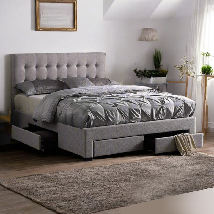 Axton Platform Bed Frame In Fabric Upholstery - Striking Grey