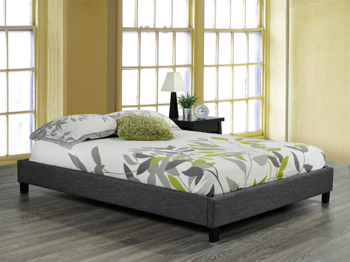 Modern Grey Queen Platform Bed Frame - Soho Collection: Slim Profile, Open-Air Design, and 100% Polyester Fabric Cover