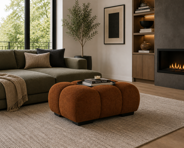 Wise Fabric Upholstered Rust Bubble Accent Ottoman