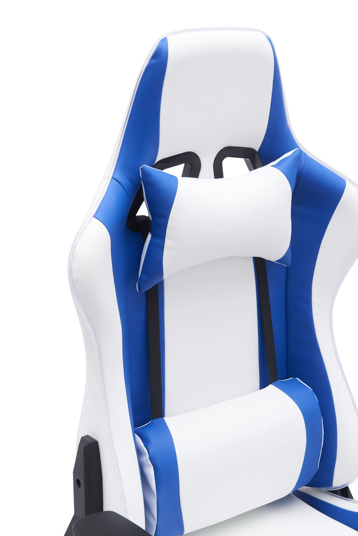 White/Blue Gaming Chair | Racing Stripes, Ergonomic Design & Adjustable Features