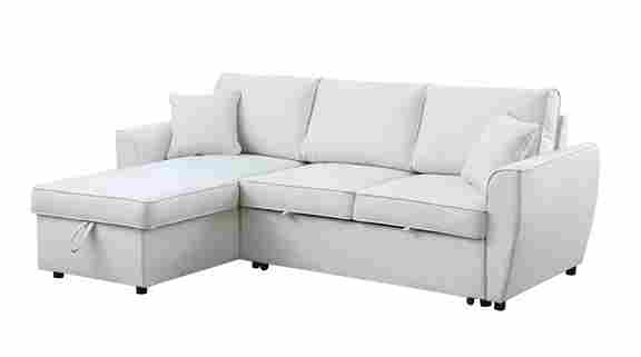 Aria Sleeper Sectional Sofa Bed - Light Beige, Timeless Design with Pull-Out Bed and Reversible Storage Chaise
