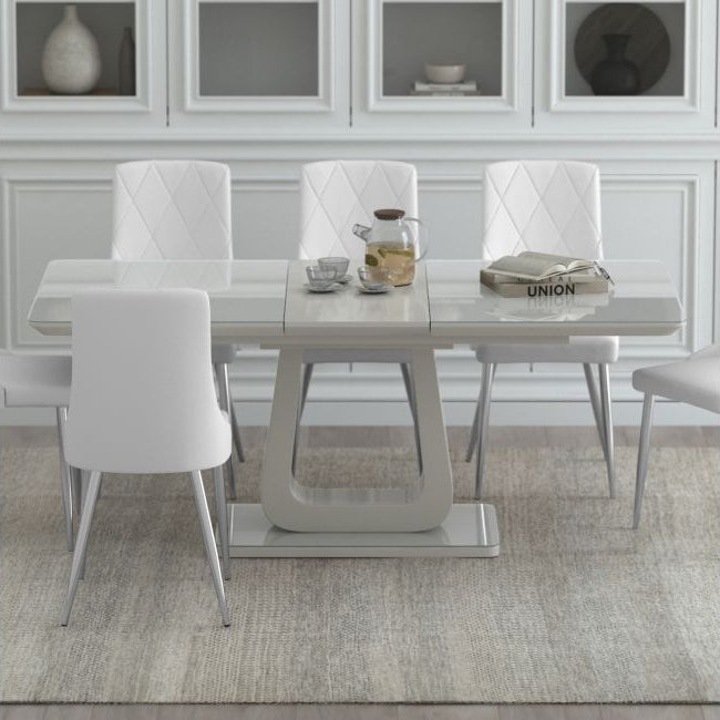 Lumio Extendable Wooden Dining Table With Tempered Glass Top - Warm Grey
