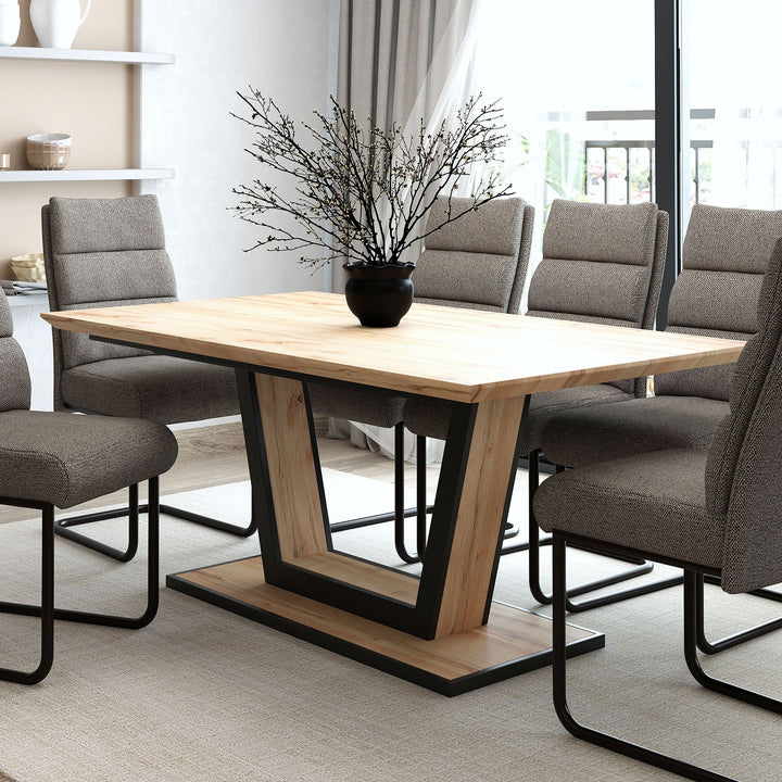 Zarek Extendable Wooden Dining Table - Natural/ Black