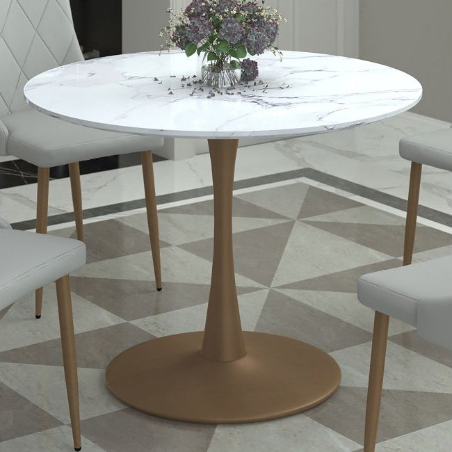Livo Round Dining Table With Metallic Base - White Faux Marble/ Aged Gold | Available in 40" & 48" Sizes