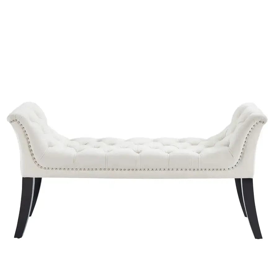 Joy Velvet Upholstered Bench With Nail Head Detailing - Ivory