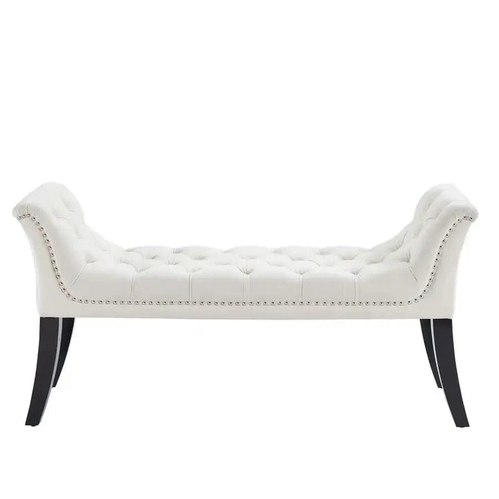 Joy Velvet Upholstered Bench With Nail Head Detailing - Ivory