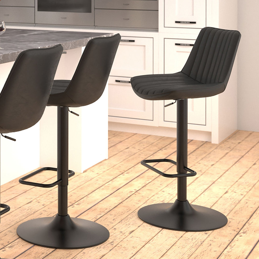 Nexar Leather Upholstered Adjustable Air-Lift Counter Stool With Metal Frame (Set of 2) - Black