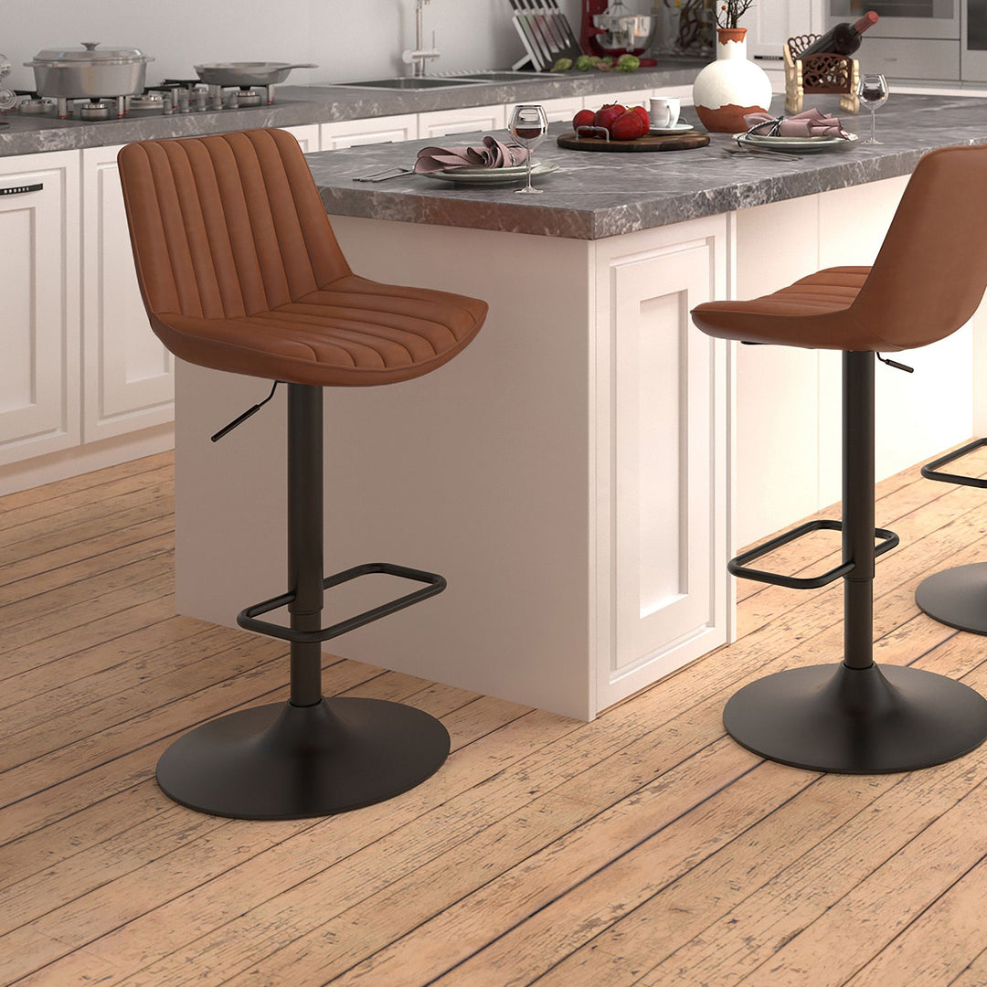 Nexar Leather Upholstered Adjustable Air-Lift Counter Stool With Metal Frame (Set of 2) - Saddle/ Black