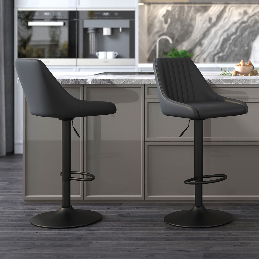 Jasper Adjustable Air-Lift Counter Stool in Leather Upholstery (Set of 2) - Black